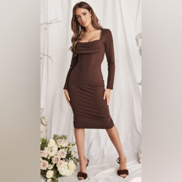 NWT LAVISH ALICE Margot Curve Cowl Corset Ponte Midi Dress Chocolate 16 - Picture 6 of 13